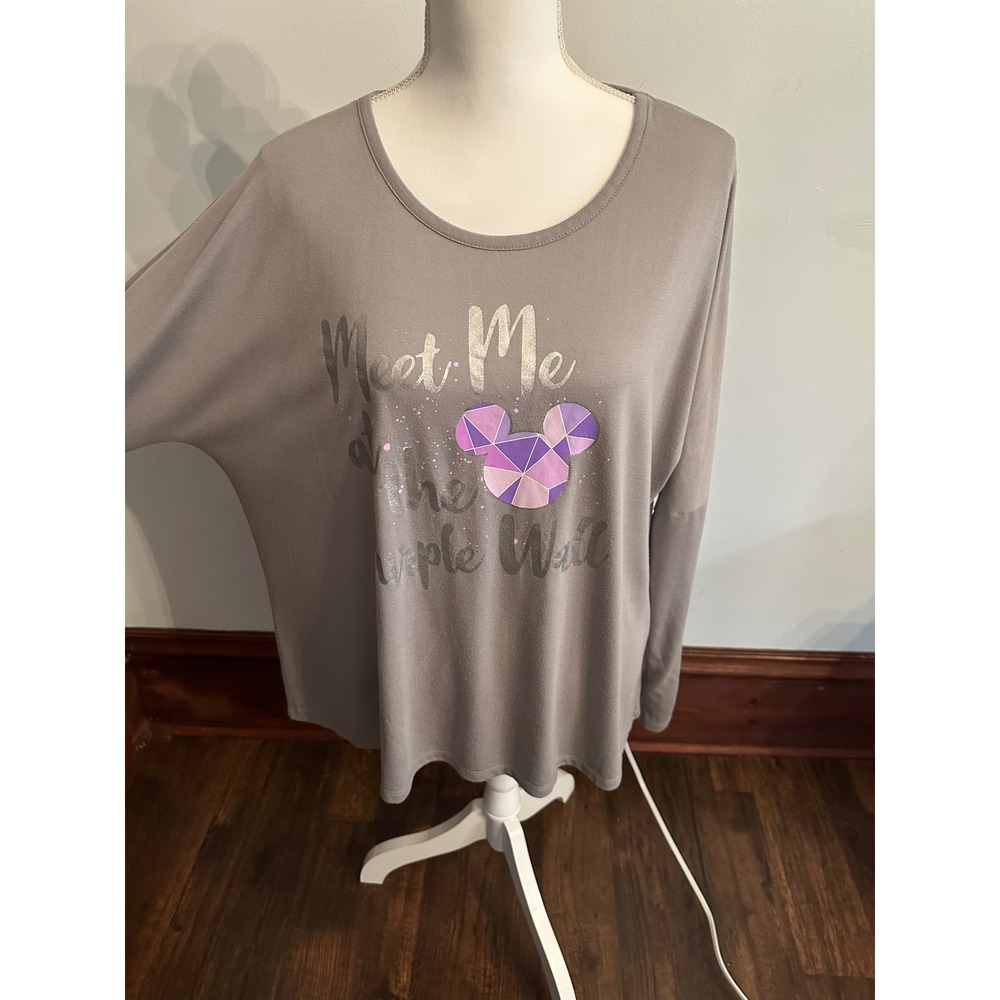 Disney Authentic Original Gray Meet Me at the Purple Wall Long Sleeve Top XL